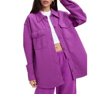 GOOD AMERICAN Fleece Shirt Jacket In Pop Thistle Purple